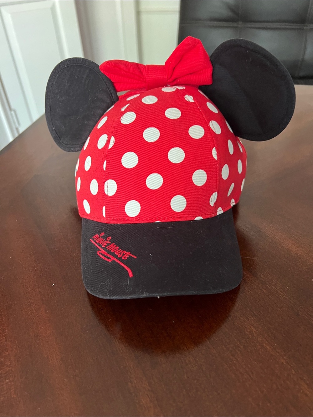 Youth Disney Red and White Polka Dot Cap with Black Ears and Red Bow